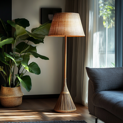 Wabi-sabi style rattan floor lamp for living room, bedroom, study, homestay and tea room, a retro designer artistic lighting fixture - Image 2
