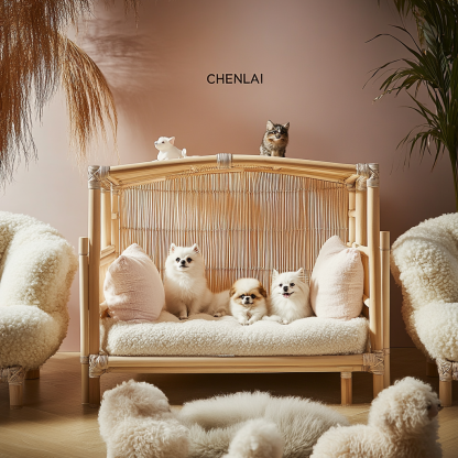 Pet bed, wicker dog bed, cat bed, American-style retro solid wood animal house furniture, Teddy Bichon Frise dog mattress - Image 9