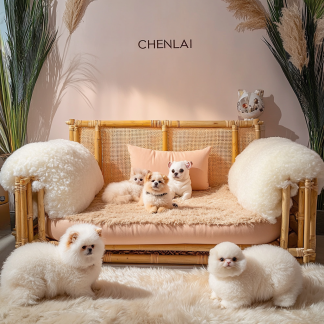 Pet bed, wicker dog bed, cat bed, American-style retro solid wood animal house furniture, Teddy Bichon Frise dog mattress