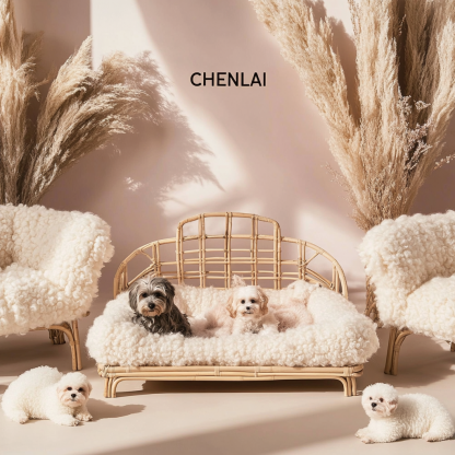 Pet bed, wicker dog bed, cat bed, American-style retro solid wood animal house furniture, Teddy Bichon Frise dog mattress - Image 7
