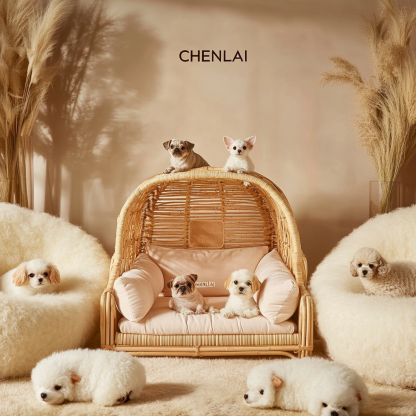 Pet bed, wicker dog bed, cat bed, American-style retro solid wood animal house furniture, Teddy Bichon Frise dog mattress - Image 6