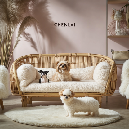 Pet bed, wicker dog bed, cat bed, American-style retro solid wood animal house furniture, Teddy Bichon Frise dog mattress - Image 9