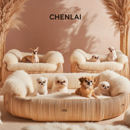 Pet bed, wicker dog bed, cat bed, American-style retro solid wood animal house furniture, Teddy Bichon Frise dog mattress - Image 3