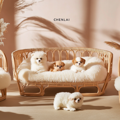 Pet bed, wicker dog bed, cat bed, American-style retro solid wood animal house furniture, Teddy Bichon Frise dog mattress - Image 8