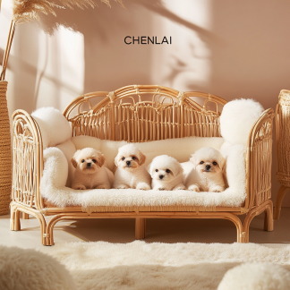 Pet bed, wicker dog bed, cat bed, American-style retro solid wood animal house furniture, Teddy Bichon Frise dog mattress