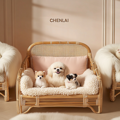 Pet bed, wicker dog bed, cat bed, American-style retro solid wood animal house furniture, Teddy Bichon Frise dog mattress - Image 5