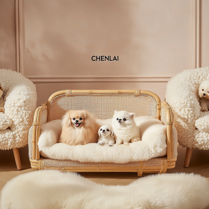 Pet bed, wicker dog bed, cat bed, American-style retro solid wood animal house furniture, Teddy Bichon Frise dog mattress - Image 5