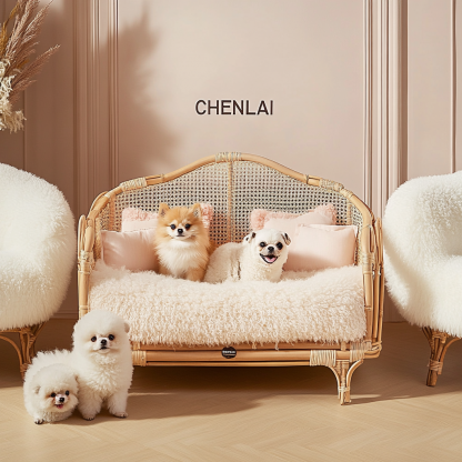 Pet bed, wicker dog bed, cat bed, American-style retro solid wood animal house furniture, Teddy Bichon Frise dog mattress - Image 4