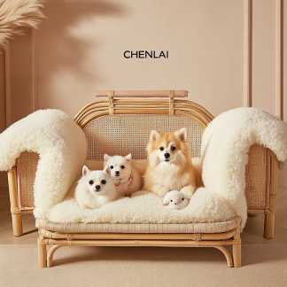 Pet bed, wicker dog bed, cat bed, American-style retro solid wood animal house furniture, Teddy Bichon Frise dog mattress