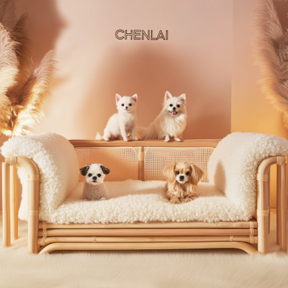 Pet bed, wicker dog bed, cat bed, American-style retro solid wood animal house furniture, Teddy Bichon Frise dog mattress - Image 2