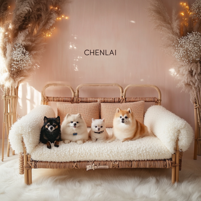 Pet bed, wicker dog bed, cat bed, American-style retro solid wood animal house furniture, Teddy Bichon Frise dog mattress - Image 5