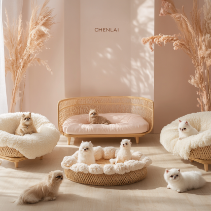 Pet bed, wicker dog bed, cat bed, American-style retro solid wood animal house furniture, Teddy Bichon Frise dog mattress - Image 4
