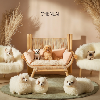 Pet bed, wicker dog bed, cat bed, American-style retro solid wood animal house furniture, Teddy Bichon Frise dog mattress