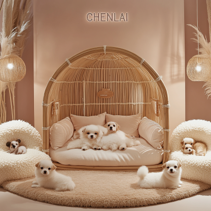Pet bed, wicker dog bed, cat bed, American-style retro solid wood animal house furniture, Teddy Bichon Frise dog mattress - Image 6