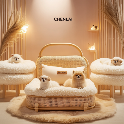 Pet bed, wicker dog bed, cat bed, American-style retro solid wood animal house furniture, Teddy Bichon Frise dog mattress - Image 5