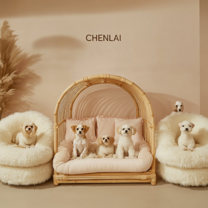 Pet bed, wicker dog bed, cat bed, American-style retro solid wood animal house furniture, Teddy Bichon Frise dog mattress - Image 4