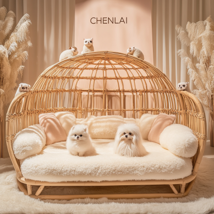 Pet bed, wicker dog bed, cat bed, American-style retro solid wood animal house furniture, Teddy Bichon Frise dog mattress - Image 5