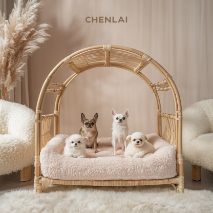Pet bed, wicker dog bed, cat bed, American-style retro solid wood animal house furniture, Teddy Bichon Frise dog mattress - Image 4