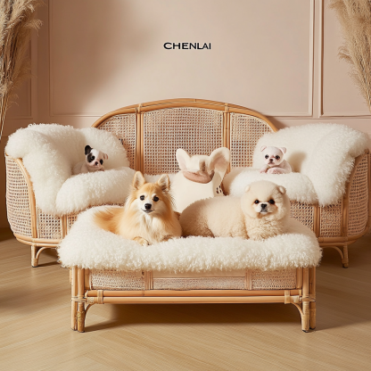 Pet bed, wicker dog bed, cat bed, American-style retro solid wood animal house furniture, Teddy Bichon Frise dog mattress - Image 6
