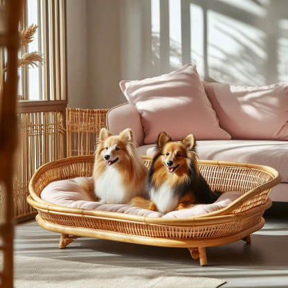 Pet bed, wicker dog bed, cat bed, American-style retro solid wood animal house furniture, Teddy Bichon Frise dog mattress - Image 9