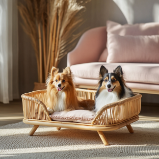 Pet bed, wicker dog bed, cat bed, American-style retro solid wood animal house furniture, Teddy Bichon Frise dog mattress