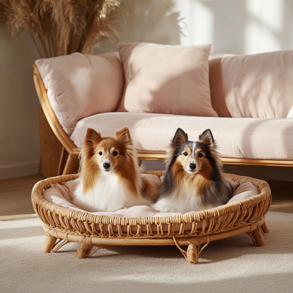 Pet bed, wicker dog bed, cat bed, American-style retro solid wood animal house furniture, Teddy Bichon Frise dog mattress - Image 5