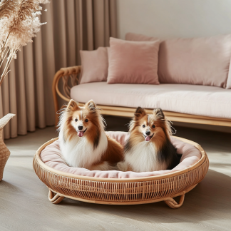 Pet bed, wicker dog bed, cat bed, American-style retro solid wood animal house furniture, Teddy Bichon Frise dog mattress