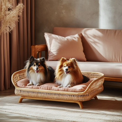Pet bed, wicker dog bed, cat bed, American-style retro solid wood animal house furniture, Teddy Bichon Frise dog mattress - Image 3