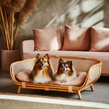 Pet bed, wicker dog bed, cat bed, American-style retro solid wood animal house furniture, Teddy Bichon Frise dog mattress - Image 2