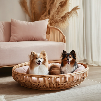 Pet bed, wicker dog bed, cat bed, American-style retro solid wood animal house furniture, Teddy Bichon Frise dog mattress - Image 4