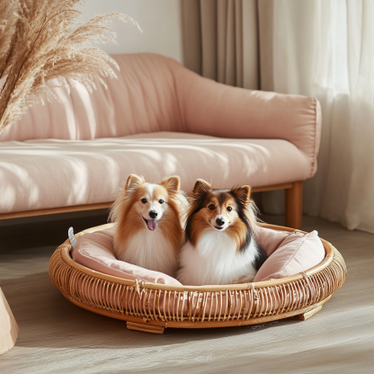Pet bed, wicker dog bed, cat bed, American-style retro solid wood animal house furniture, Teddy Bichon Frise dog mattress - Image 3