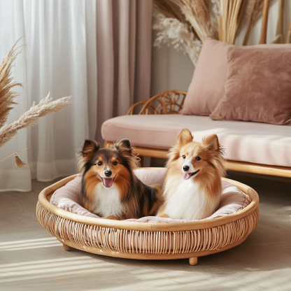 Pet bed, wicker dog bed, cat bed, American-style retro solid wood animal house furniture, Teddy Bichon Frise dog mattress - Image 2