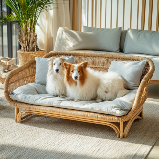 Pet bed, wicker dog bed, cat bed, American-style retro solid wood animal house furniture, Teddy Bichon Frise dog mattress