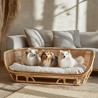 Pet bed, wicker dog bed, cat bed, American-style retro solid wood animal house furniture, Teddy Bichon Frise dog mattress