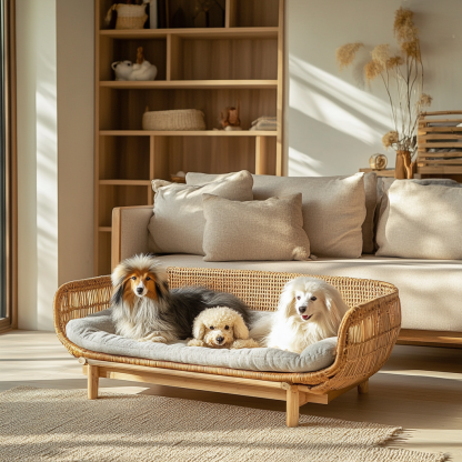 Pet bed, wicker dog bed, cat bed, American-style retro solid wood animal house furniture, Teddy Bichon Frise dog mattress - Image 5