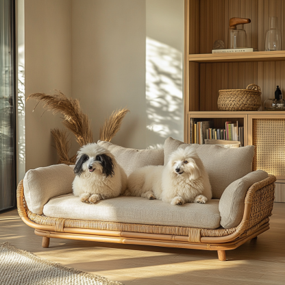 Pet bed, wicker dog bed, cat bed, American-style retro solid wood animal house furniture, Teddy Bichon Frise dog mattress - Image 4