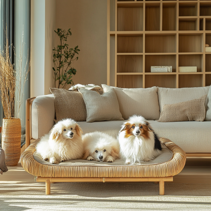 Pet bed, wicker dog bed, cat bed, American-style retro solid wood animal house furniture, Teddy Bichon Frise dog mattress - Image 2