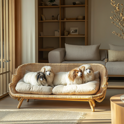 Pet bed, wicker dog bed, cat bed, American-style retro solid wood animal house furniture, Teddy Bichon Frise dog mattress - Image 3