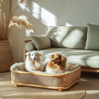 Pet bed, wicker dog bed, cat bed, American-style retro solid wood animal house furniture, Teddy Bichon Frise dog mattress - Image 4