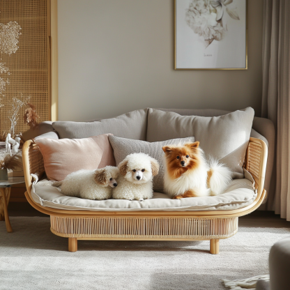 Pet bed, wicker dog bed, cat bed, American-style retro solid wood animal house furniture, Teddy Bichon Frise dog mattress - Image 2