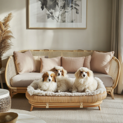 Pet bed, wicker dog bed, cat bed, American-style retro solid wood animal house furniture, Teddy Bichon Frise dog mattress - Image 3