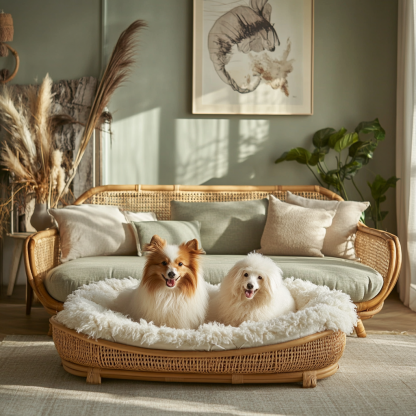 Pet bed, wicker dog bed, cat bed, American-style retro solid wood animal house furniture, Teddy Bichon Frise dog mattress - Image 6