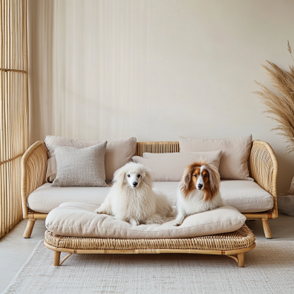 Pet bed, wicker dog bed, cat bed, American-style retro solid wood animal house furniture, Teddy Bichon Frise dog mattress - Image 6