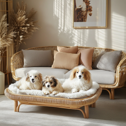 Pet bed, wicker dog bed, cat bed, American-style retro solid wood animal house furniture, Teddy Bichon Frise dog mattress - Image 4
