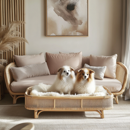 Pet bed, wicker dog bed, cat bed, American-style retro solid wood animal house furniture, Teddy Bichon Frise dog mattress - Image 3