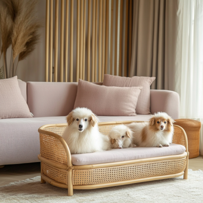 Pet bed, wicker dog bed, cat bed, American-style retro solid wood animal house furniture, Teddy Bichon Frise dog mattress - Image 6