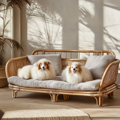 Pet bed, wicker dog bed, cat bed, American-style retro solid wood animal house furniture, Teddy Bichon Frise dog mattress - Image 5