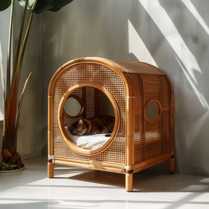 Cat climbing frame, scratch-resistant rattan cat house, closed double-layer cat bed, cat bed, red wall - Image 10
