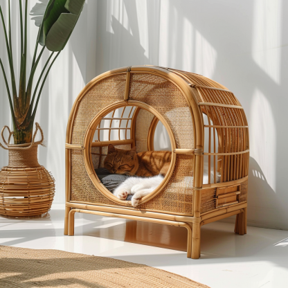 Cat climbing frame, scratch-resistant rattan cat house, closed double-layer cat bed, cat bed, red wall - Image 10