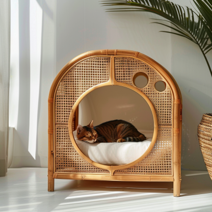 Rattan cat bed, all-season, closed cat bed, cat cage, cat villa, double-layer cat bed, warm cat bed in autumn and winter, cat - Image 5
